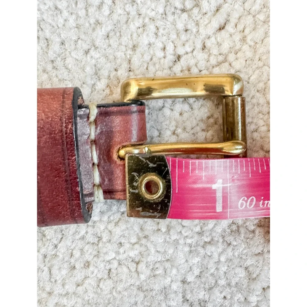 Vintage Dooney & Bourke Brown Leather Belt USA Brass Buckle Fits 33-37